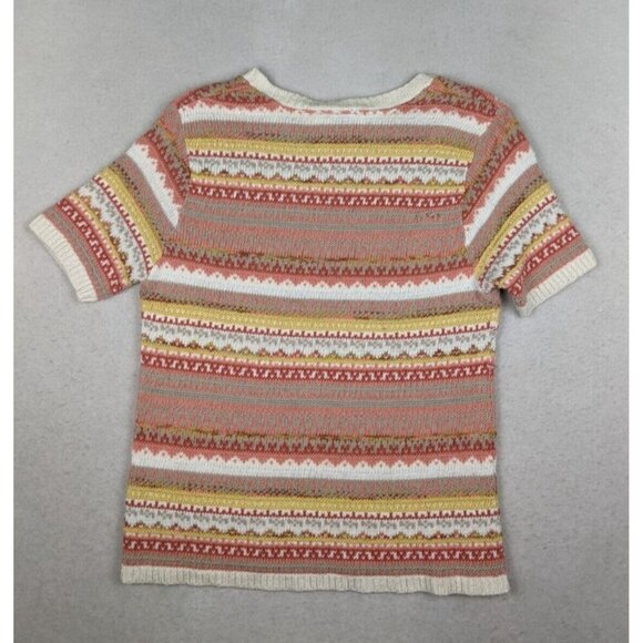 AMERICAN COLLECTION - WOMEN'S CORAL ORANGE STRIPED SHORT SLEEVE PULLOVER SWEATER - Picture 10 of 12